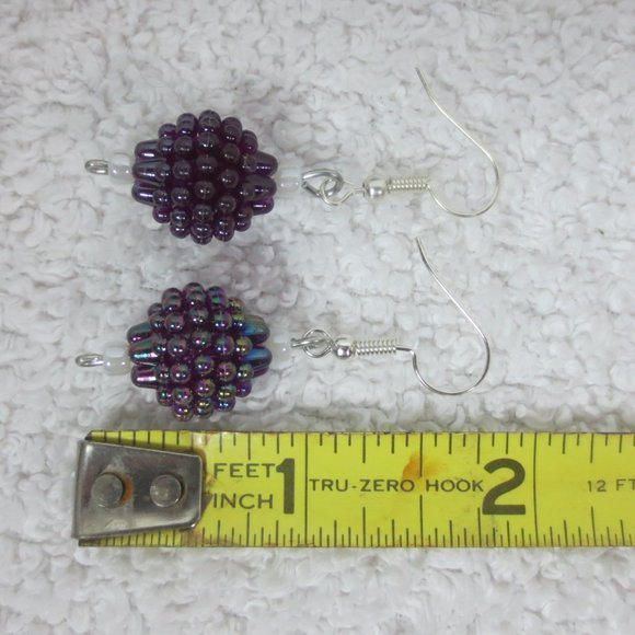 Handcrafted Pierced Earrings Blackberry Iridescent Lightweight Everyday Dangle - Picture 4 of 9